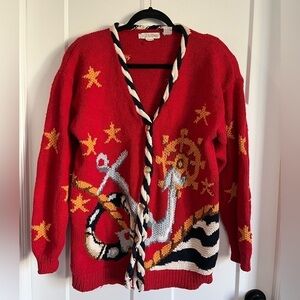 Vintage Nautical Chunky Cardigan Sweater Medium